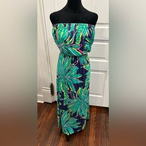 Lilly Pulitzer Marlisa Strapless Maxi Palm Floral Dress Sz Xs